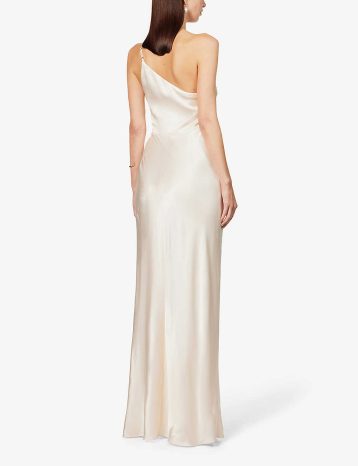 Shona Joy La Lune Asymmetric satin maxi dress Cream