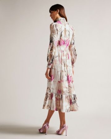 Ted Baker Freisya Floral Lace Cut-Out Midi Dress Nude Pink Blush