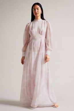 Ted Baker Huron Long Sleeve Maxi Dress With Blouson Sleeve Blush Light Pink