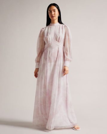 Ted Baker Huron Long Sleeve Maxi Dress With Blouson Sleeve Blush Light Pink