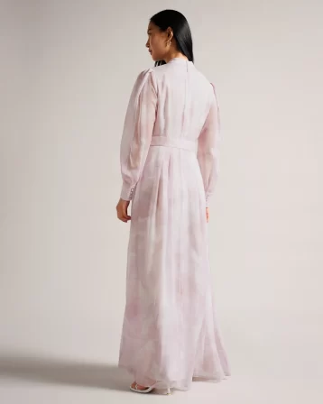 Ted Baker Huron Long Sleeve Maxi Dress With Blouson Sleeve Blush Light Pink