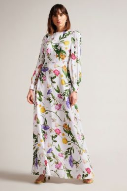 Ted Baker Marggoh Blouson Sleeve Floral Maxi Dress White Multi