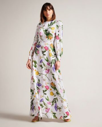 Ted Baker Marggoh Blouson Sleeve Floral Maxi Dress White Multi