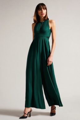 Ted Baker Meriahh Halter Neck Jumpsuit With wrap Bodice Green