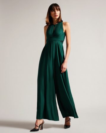 Ted Baker Meriahh Halter Neck Jumpsuit With wrap Bodice Green