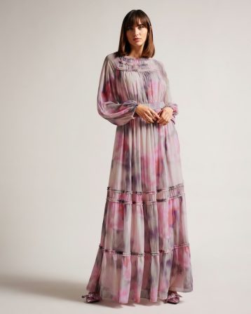 Ted Baker Miray Ruffle Detail Kaftan Pink Blush Multi