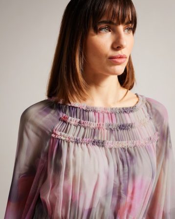 Ted Baker Miray Ruffle Detail Kaftan Pink Blush Multi