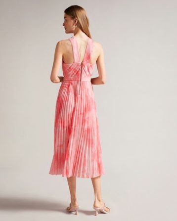 Ted Baker Mirelia Cross Front Pleated Midi Dress Coral