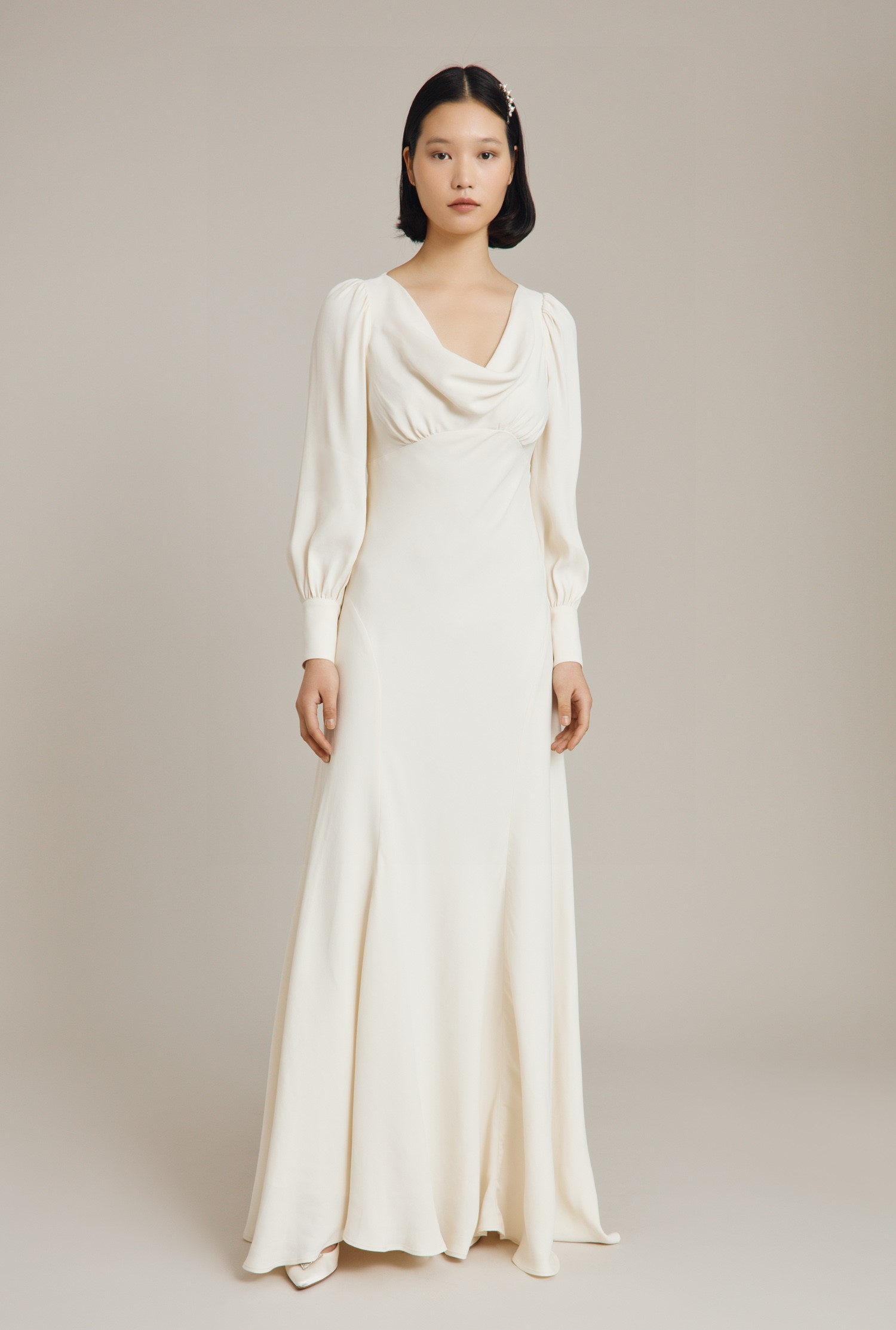 ANIKA COWL-NECK WEDDING DRESS Ivory £495