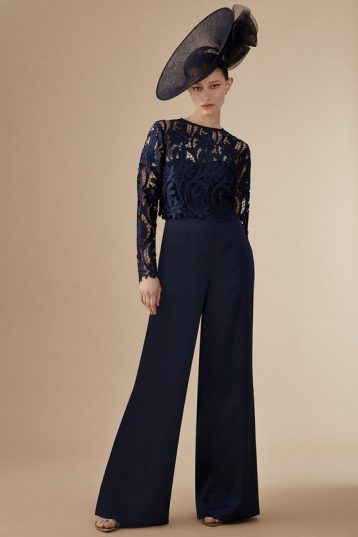 Coast Lisa Tan Premium Lace Overlay Jumpsuit Navy