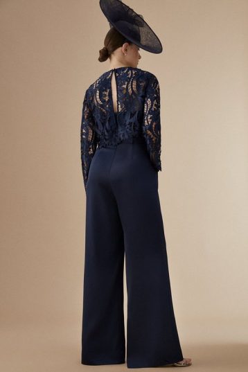 Coast Lisa Tan Premium Lace Overlay Jumpsuit Navy