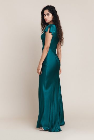 Ghost Ava Satin Maxi Dress Emerald Green