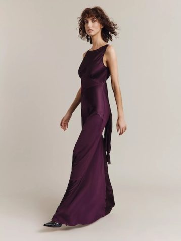 Ghost Olivia Satin Maxi Dress Orchid Bloom Plum