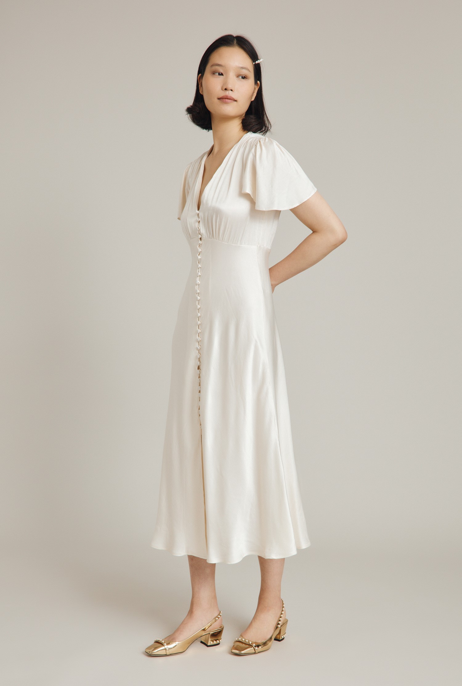 GRACE SATIN MIDI DRESS Ivory £179