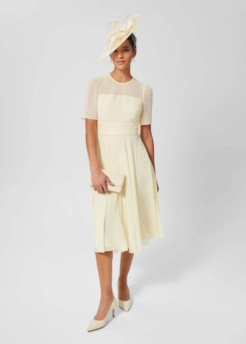 Hobbs Credissa Fit And Flare Dress Pale Yellow