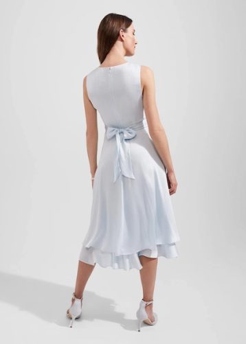 Hobbs Viola Satin Fit And Flare Dress Pale Blue