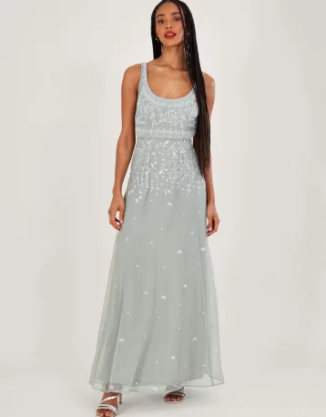 Monsoon Eugiene embroidered maxi dress green