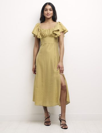 Nobody's Child Olive Green Dove Midi Dress TENCEL™ LYOCELL