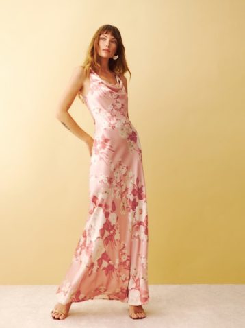 Reformation Annabelle Silk Maxi Dress Bellini Pink Blush Multi