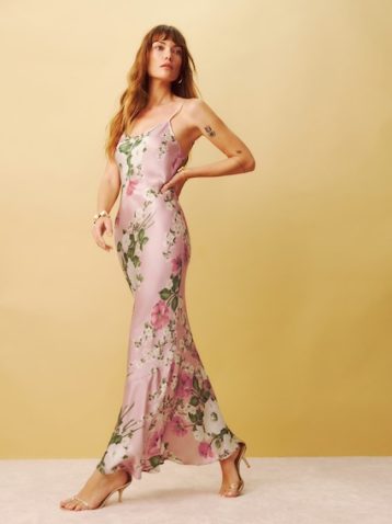 Reformation Parma Silk Dress Pink Blush Rose Garden