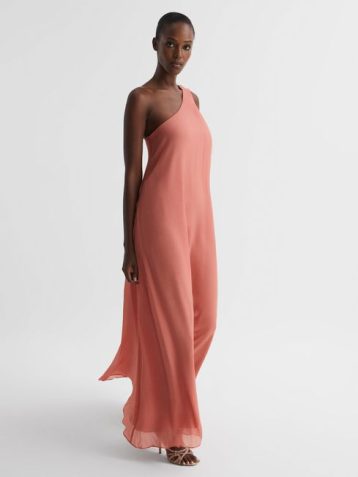 Reiss Charly One Shoulder Maxi Dress Coral