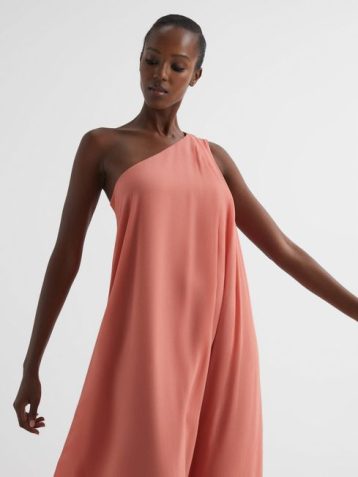 Reiss Charly One Shoulder Maxi Dress Coral