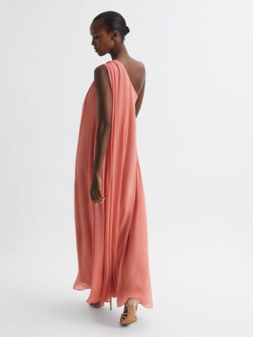 Reiss Charly One Shoulder Maxi Dress Coral