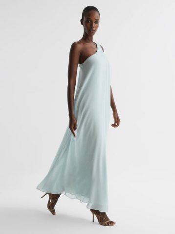 Reiss Charly One Shoulder Maxi Dress Light Green