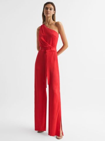 Reiss Eliza Off-The-Shoulder Jumpsuit Red