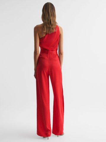 Reiss Eliza Off-The-Shoulder Jumpsuit Red