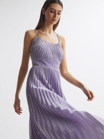 Reiss Halston Shimmer Pleated Midi Dress Lilac