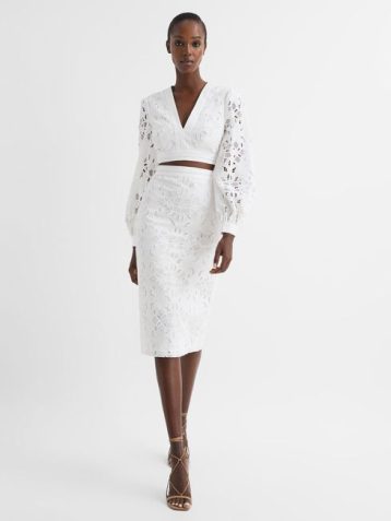 Reiss Immi Lace Co-ord Pencil Skirt White