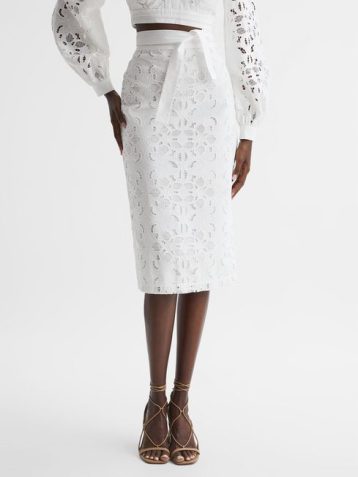 Reiss Immi Lace Co-ord Pencil Skirt White