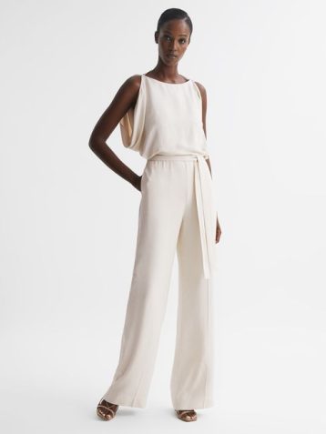 Reiss Koa Wide Leg Bridal Jumpsuit Ivory