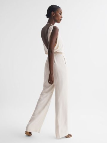 Reiss Koa Wide Leg Bridal Jumpsuit Ivory