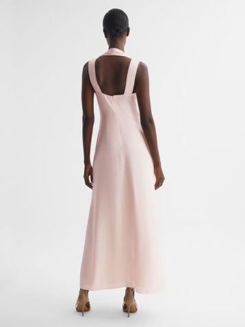 Reiss Lila Bridesmaid Twist Detail Midi Dress nude