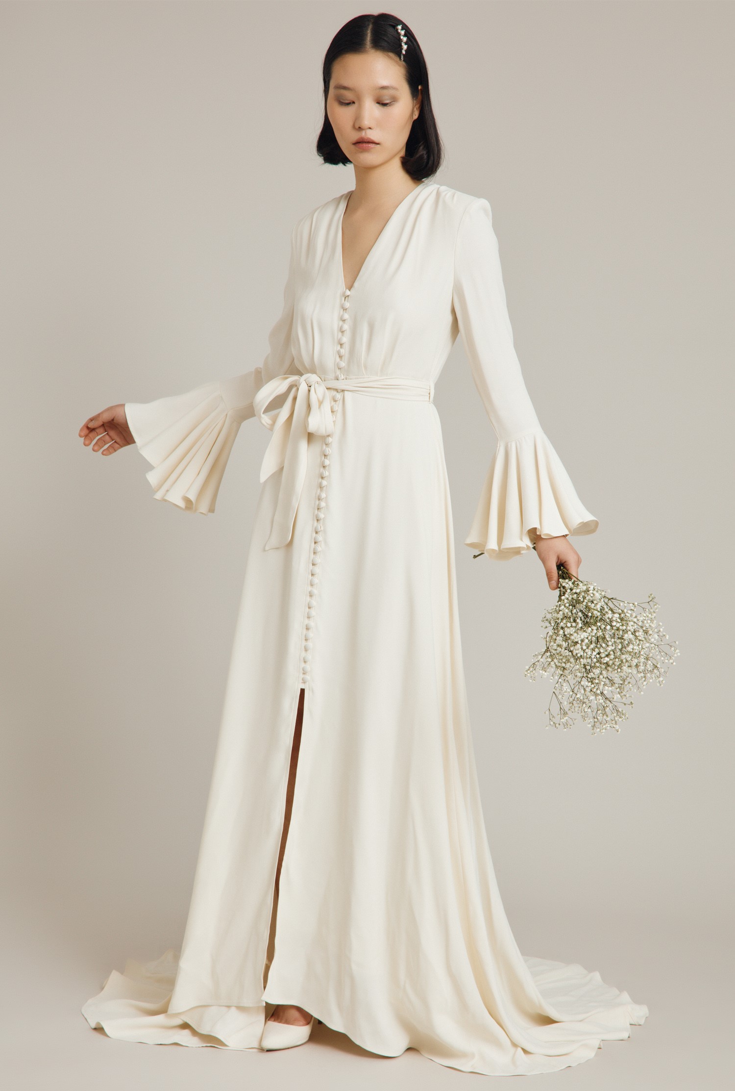 VIOLA FLUTE-SLEEVE WEDDING DRESS Cloud Dancer £495