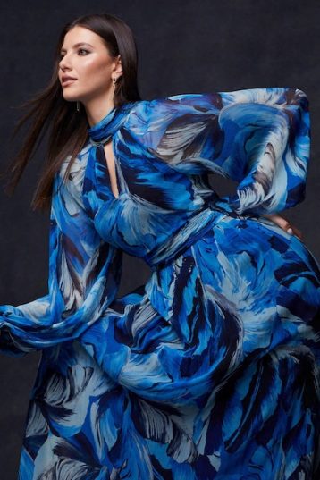 Blue feather print dress hotsell