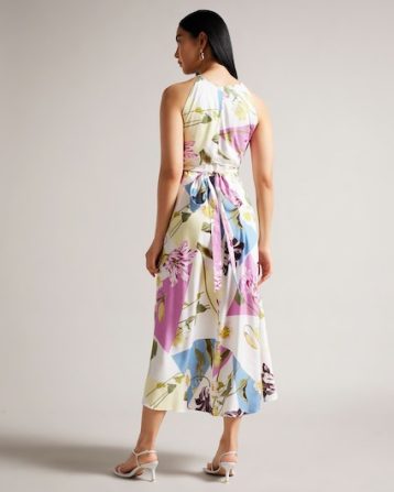 Ted Baker Saanvii Floral Halter Neck Midi Dress White Pink Multi