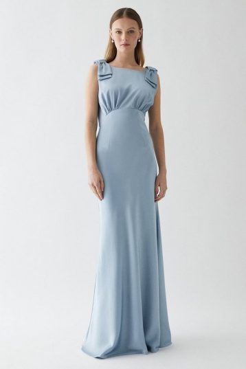 Coast Bow Shoulder Cowl Back Bridesmaid Maxi Dress Pale Blue