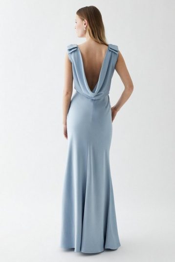 Coast Bow Shoulder Cowl Back Bridesmaid Maxi Dress Pale Blue