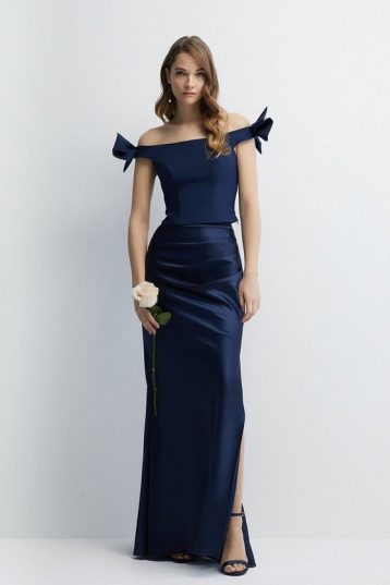 Coast Premium Satin Figure Shaping Bridesmaids Maxi Skirt Blue