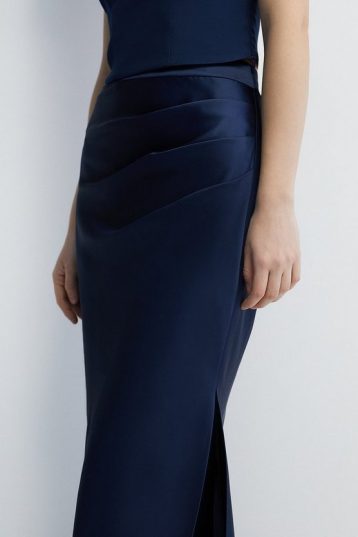 Coast Premium Satin Figure Shaping Bridesmaids Maxi Skirt Blue