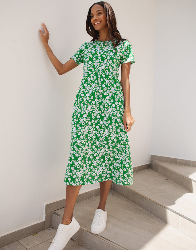 Green Floral Jersey Midi Smock Dress with Pockets £23.99