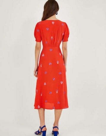 Monsoon Ollie embroidered tea dress in sustainable viscose orange