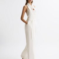 Reiss Carmen Halter Neck Linen Blend Jumpsuit White