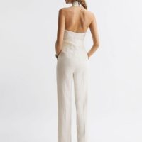 Reiss Carmen Halter Neck Linen Blend Jumpsuit White