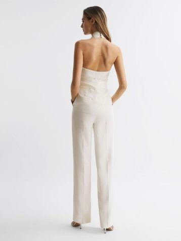 Reiss Carmen Halter Neck Linen Blend Jumpsuit White