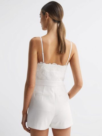 Reiss Daaphine Lace Plunge Neck Playsuit Ivory