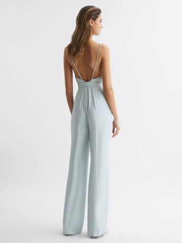 Reiss Irina Embellished Wide Leg Jumpsuit, Light Green